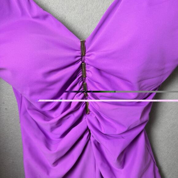 New Shore Shapes Swimwear Purple One-Piece Swimsuit Gold Detail Women's Size 10 - Picture 3 of 8